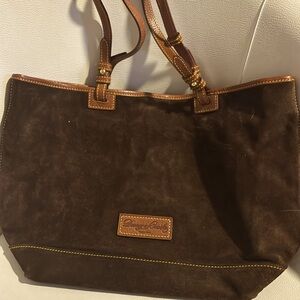 Dooney & Bourke Suede Leather Tote Shoulder Handbag Purse Brown